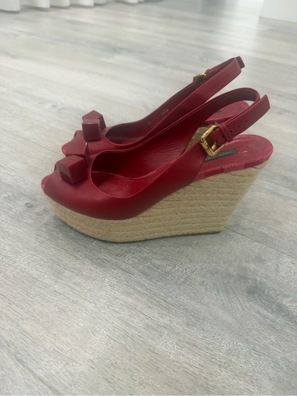 Red Slingback Wedge Espadrilles with Bow Accent